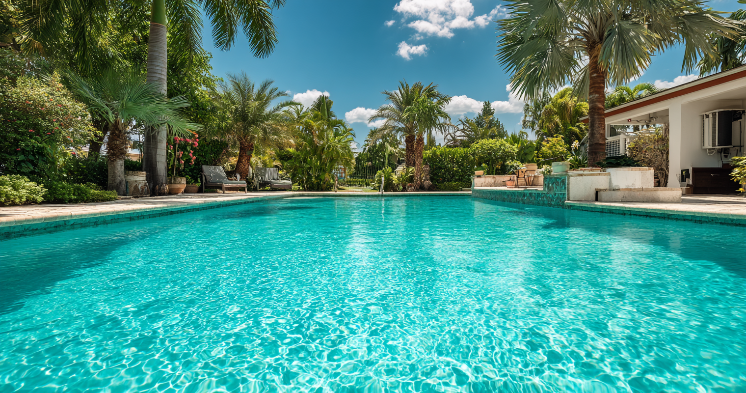 Saltwater pool with clear blue water and tropical landscaping in Naples FL